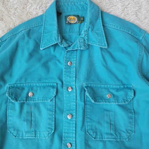 Cabelas Cotton Long Sleeve Button Up Ocean Blue Size XL Tall - Picture 3 of 6